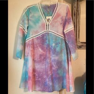 NWT WonderLust LA 3/4 Sleeve Tie-Dye Boho Tunic Sz L